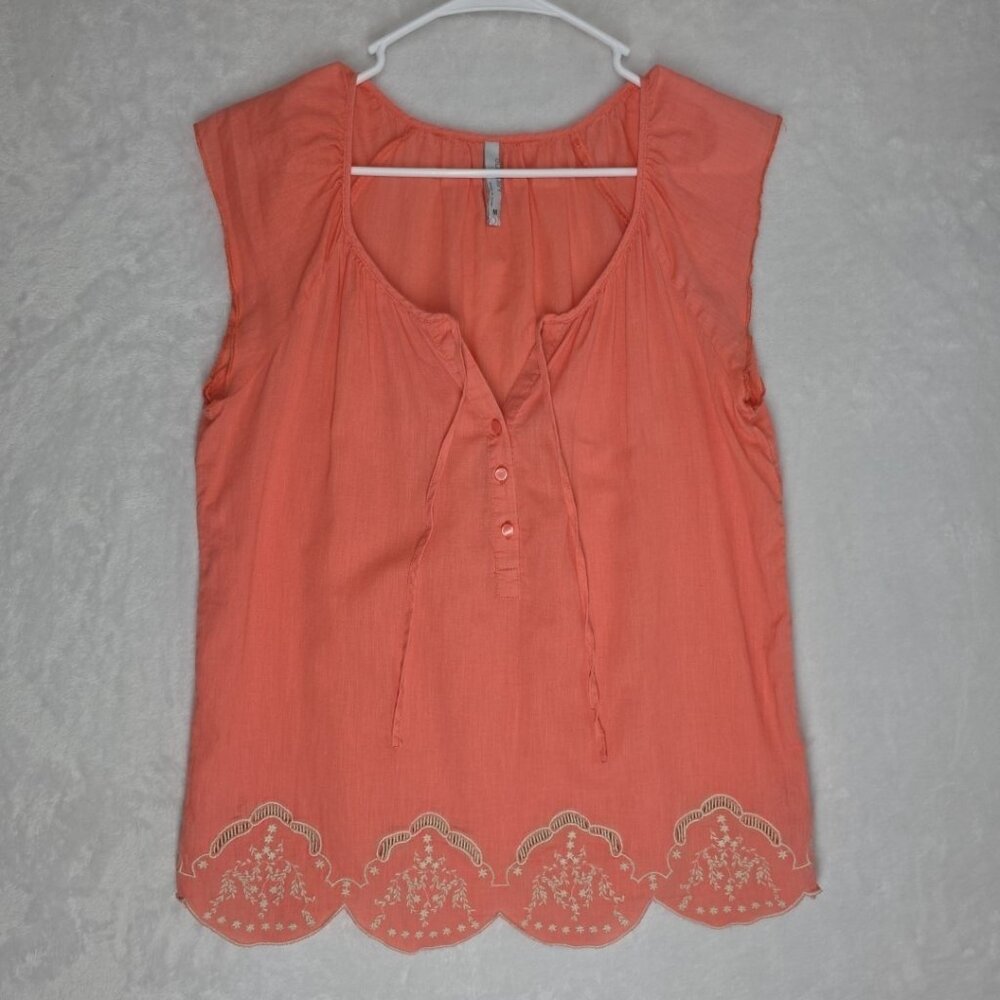 Old Navy Womens Sleeveless Blouse Size M Embroidered Linen Cotton Blend Coral